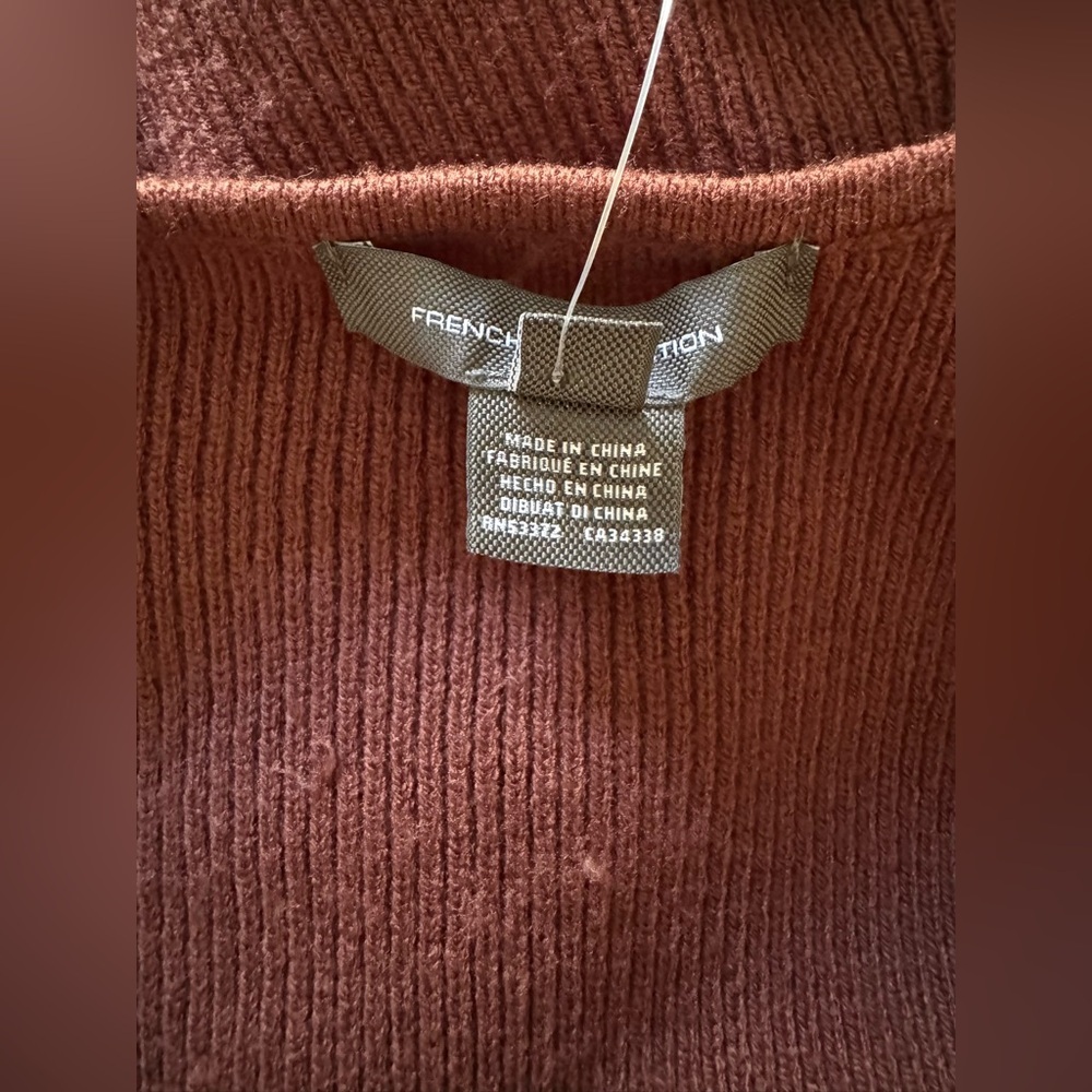 NWT FRENCH CONNECTION Chocolate Ribbed Puff Sleeve Dress (M) - Picture 10 of 11